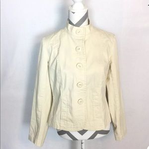 TALBOTS Stretch Blazer Cream Beige Military Button